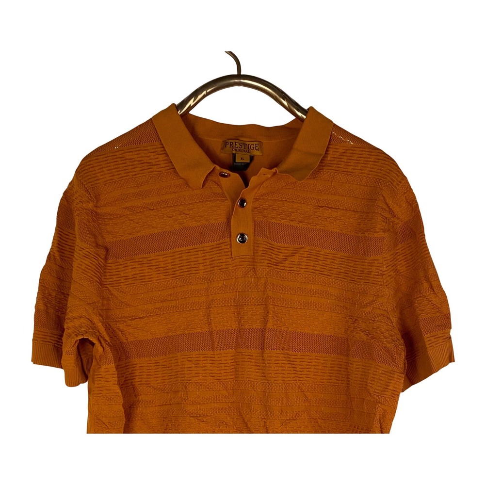Prestige‎ Original Mens XL Orange Textured Knit Short Sleeve Polo Shirt